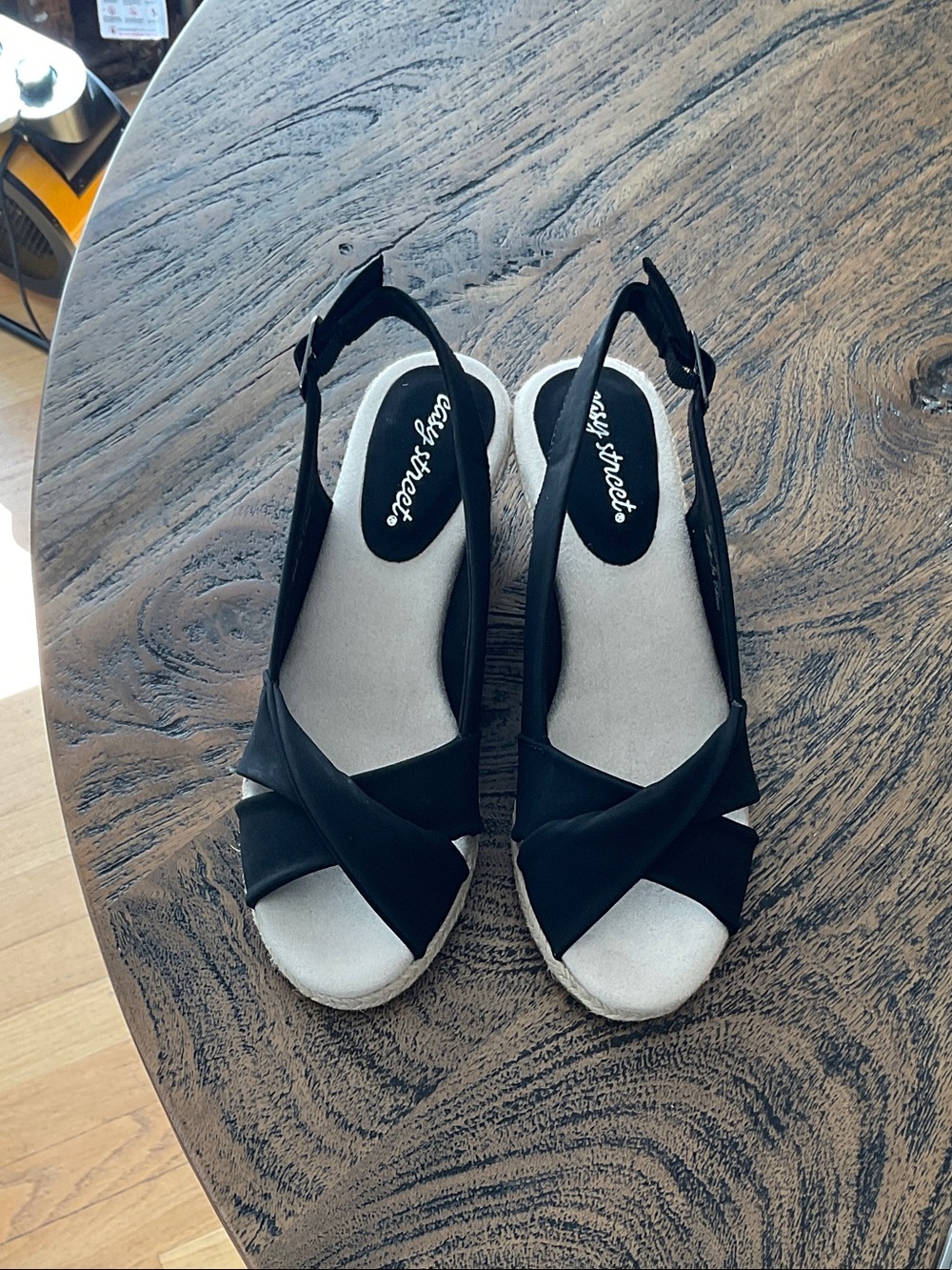 easy street Black Crossfront Slingback Wedge Sandals